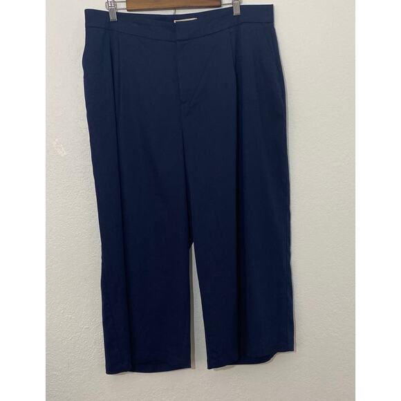 Eloquii Essentials Size 14 Navy Bleu Pleated Front Wide Leg Capri Tencel Blend - Picture 1 of 6